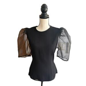 Zara Black Puff Tulle Sleeve Top Holiday Party Evening Blouse Small